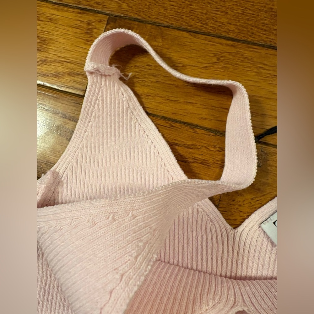 Zara Light Pink Ribbed Cold-Shoulder Top - Picture 6 of 7